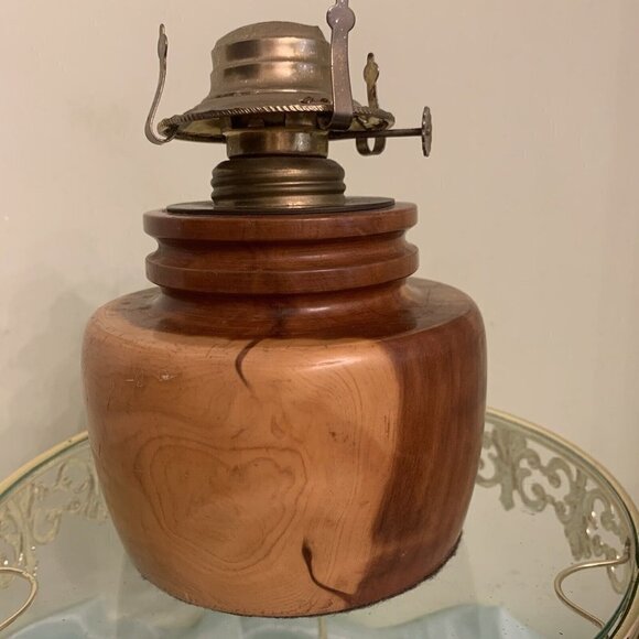 Wood and Brass Oil Lamp Base. 6.5". No Chimney. Beautifully Turned. J3 - Picture 2 of 9